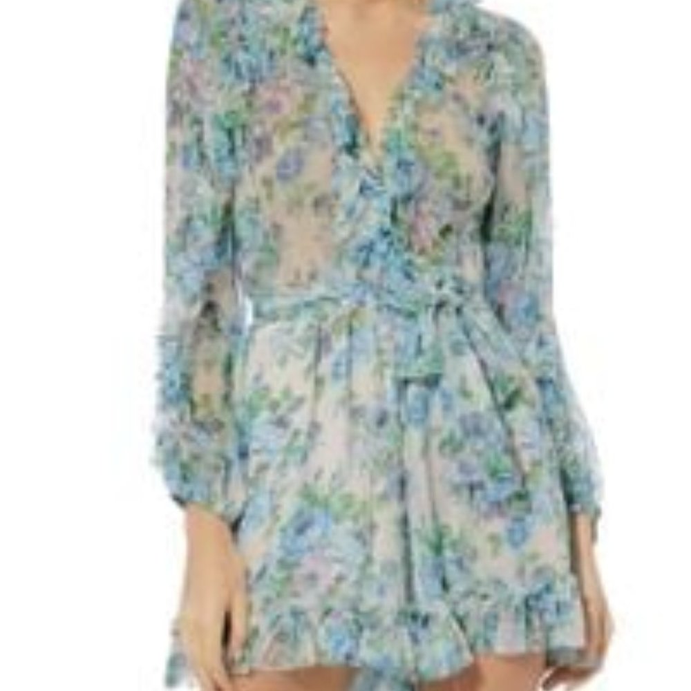Zimmermann floral silk romper shorts dress playsuit size 3 ruffle